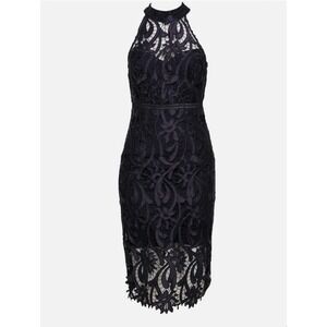 Bardot Sleeveless Lace Halter Midi Cocktail Dress in Black